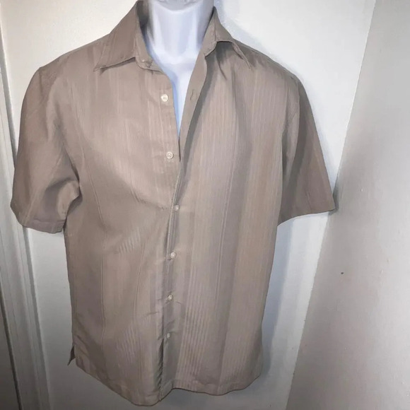 Axist, M, modal blend short sleeve button front muted stripe collar shirt - Picture 1 of 6